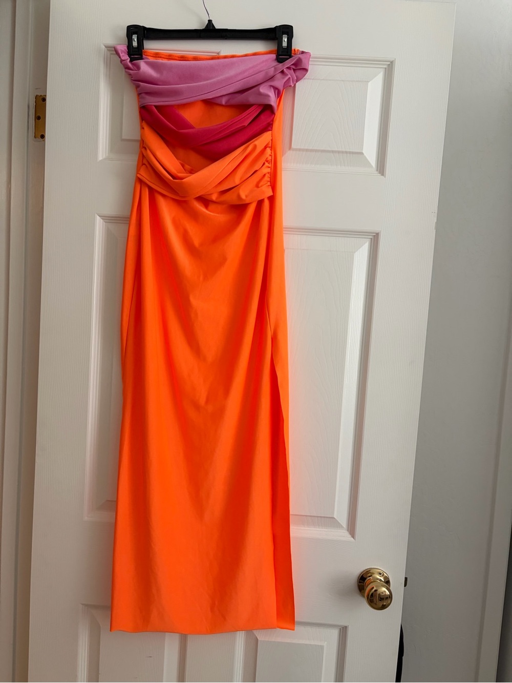 Vibrant Orange & Pink Strapless Maxi Dress